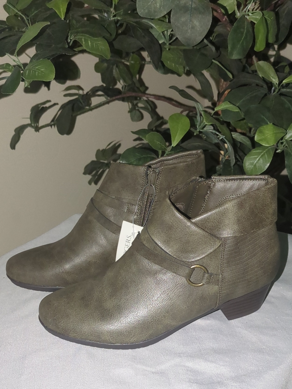 Kim Rogers Olive Ankle Booties with Side Zip